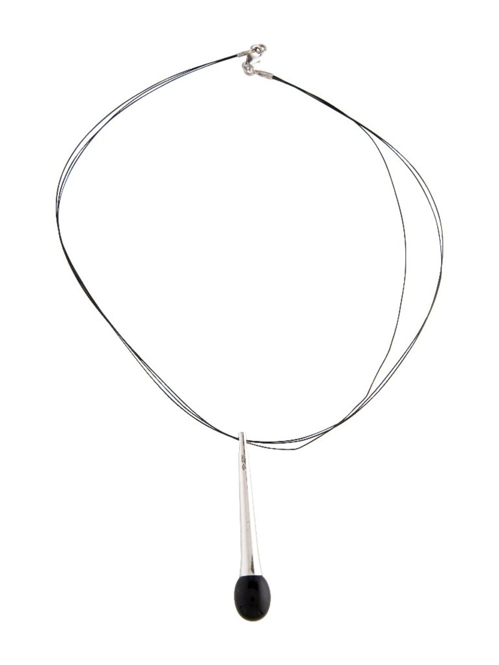 Baccarat Tentation France .925 Sterling Silver Black Crystal Drop on Triple Cord
